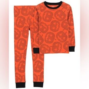 Carter's Halloween Pumpkin Jack-O-Lantern Print Orange & Black Pajama Set Sz 3T